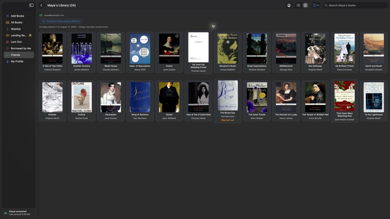 Browsing a friend’s shared library in Shelf Life